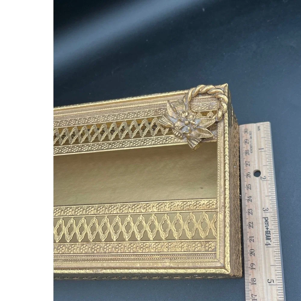 Mid Century Tissue Dispenser Gold Metal 1960s‎ Bathroom Decor Hollywood Regency